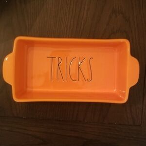 Rae Dunn "Tricks" Orange Halloween Loaf Dish. NWT